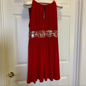 Pacific Plex Red and Silver Sequin Trim Dress